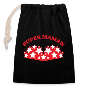 Super Maman - Fête des Mères - Sac cadeau en coton avec cordon (14 x 20 cm) - noir - Devant