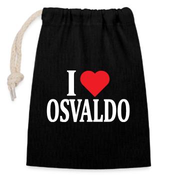 T-Shirt Ich liebe Osvaldo T-Shirt Geschenkidee - Verschließbarer Geschenkbeutel aus Baumwolle (14x20cm) - Schwarz - Vorne