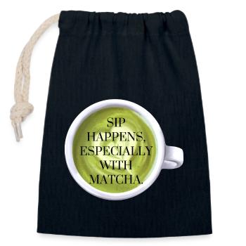 Sip Happens with Matcha - Verschließbarer Geschenkbeutel aus Baumwolle (14x20cm) - Navy - Vorne
