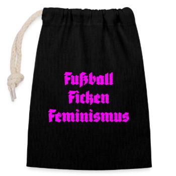 Fußball Ficken Feminismus - Verschließbarer Geschenkbeutel aus Baumwolle (14x20cm) - Schwarz - Vorne