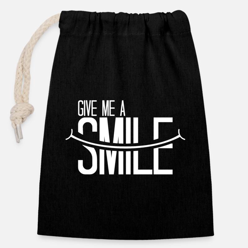 Give me a Smile - Closable cotton gift bag (14x20cm) - black