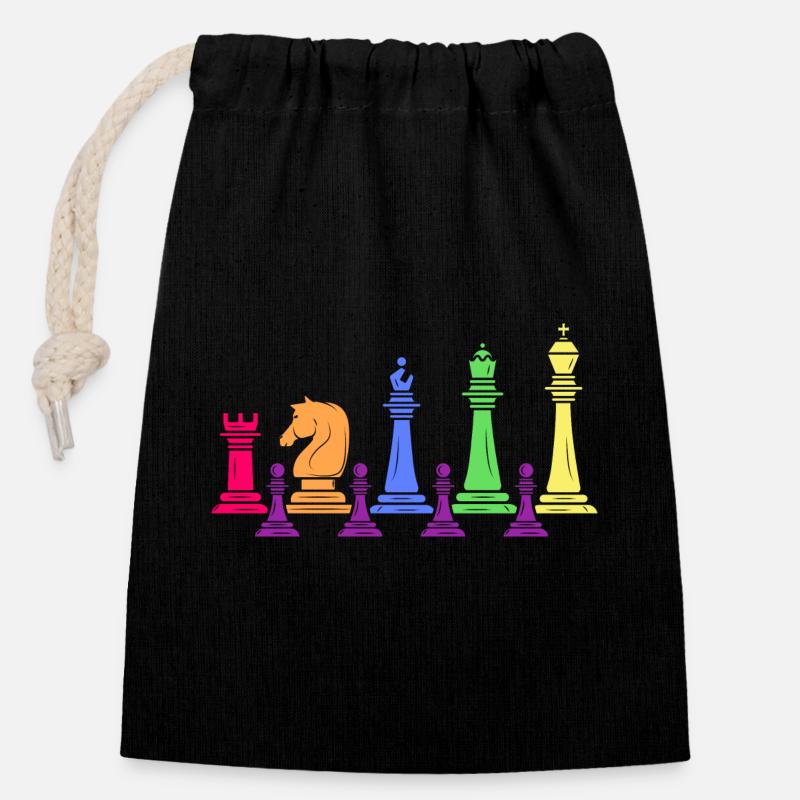 Échecs Échec et mat Joueur d’échecs Famille d’échecs - Sac cadeau en coton avec cordon (14 x 20 cm) - noir