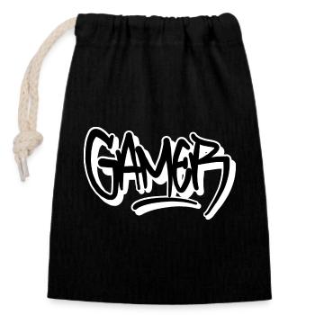 Gamer Tag - Verschließbarer Geschenkbeutel aus Baumwolle (14x20cm) - Schwarz - Vorne