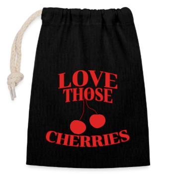 Love those cherries - Verschließbarer Geschenkbeutel aus Baumwolle (14x20cm) - Schwarz - Vorne