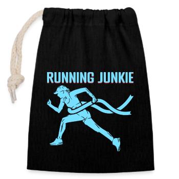 Marathonien junkie de course à pied - Sac cadeau en coton avec cordon (14 x 20 cm) - noir - Devant