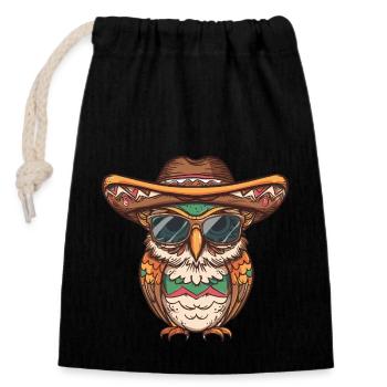 Eule Lustig Sombrero - Verschließbarer Geschenkbeutel aus Baumwolle (14x20cm) - Schwarz - Vorne