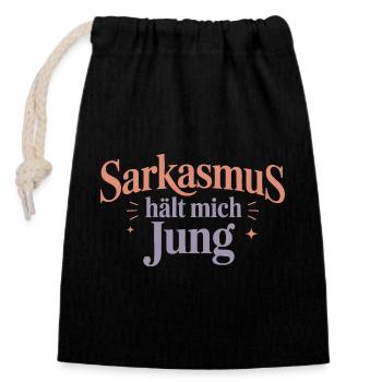 Sarkasmus hält mich jung - Verschließbarer Geschenkbeutel aus Baumwolle (14x20cm) - Schwarz - Vorne