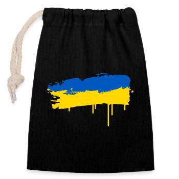 Blau-gelbe Pinselstrich-Flagge im Splash-Stil - Verschließbarer Geschenkbeutel aus Baumwolle (14x20cm) - Schwarz - Vorne