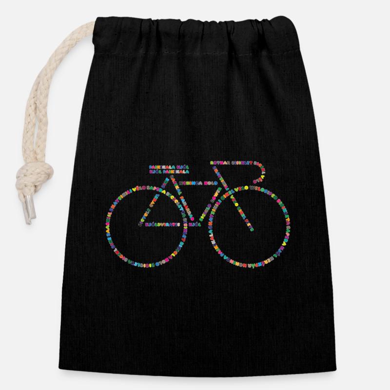 Fahrradsprachen V0 - Verschließbarer Geschenkbeutel aus Baumwolle (14x20cm) - Schwarz