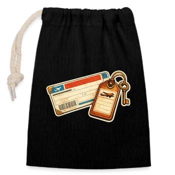 Vintage Airline Ticket Luggage Tag Design - Closable cotton gift bag (14x20cm) - black - Front