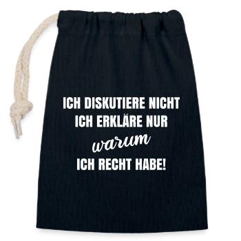 Je ne discute pas, j’explique juste pourquoi je - Sac cadeau en coton avec cordon (14 x 20 cm) - bleu marine - Devant