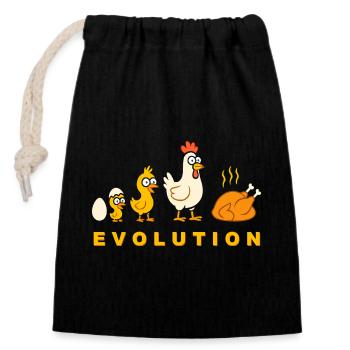 Evolution Hähnchen Broiler Huhn Lustig - Verschließbarer Geschenkbeutel aus Baumwolle (14x20cm) - Schwarz - Vorne