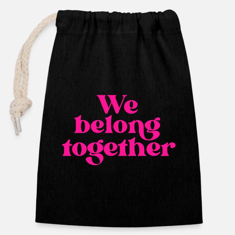 Nous sommes faits pour être ensemble Magenta Typographe - Sac cadeau en coton avec cordon (14 x 20 cm) - noir