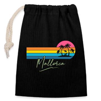 Mallorca Palmen Sunset Retro - Verschließbarer Geschenkbeutel aus Baumwolle (14x20cm) - Schwarz - Vorne