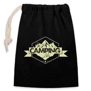 Mountain Camping Nature Panorama Badge - Closable cotton gift bag (14x20cm) - black - Front
