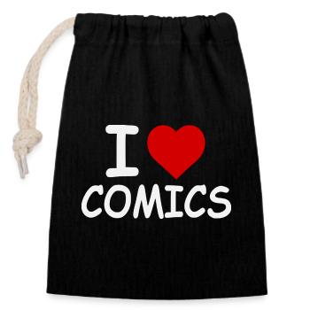 I Love Comics - Retro Bold - Verschließbarer Geschenkbeutel aus Baumwolle (14x20cm) - Schwarz - Vorne