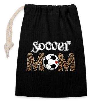 Women's Leopard Soccer MOM Shirt - Closable cotton gift bag (14x20cm) - black - Front