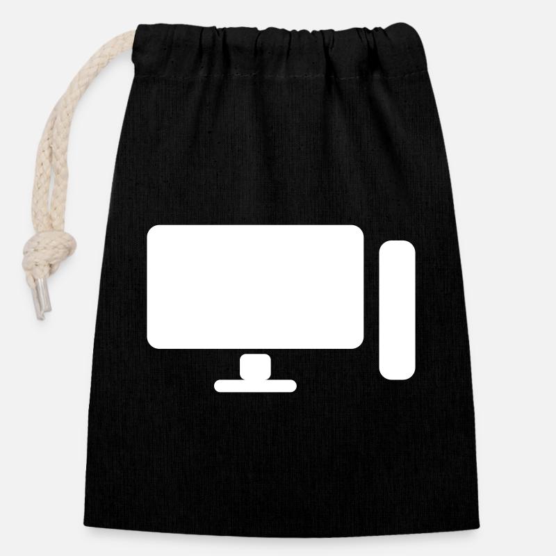 Minimal PC Setup Icon – Gamer Design - Closable cotton gift bag (14x20cm) - black