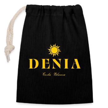 Denia Costa Blanca Sonnenlogo - Verschließbarer Geschenkbeutel aus Baumwolle (14x20cm) - Schwarz - Vorne