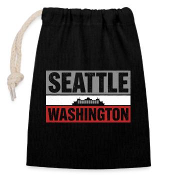 Souvenir de typographie rétro du ferry de Seattle Washington - Sac cadeau en coton avec cordon (14 x 20 cm) - noir - Devant