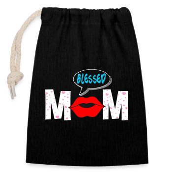 T-shirt esthétique Proud Mom Lips - Sac cadeau en coton avec cordon (14 x 20 cm) - noir - Devant