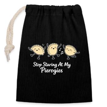 Stop Staring At My Pierogies – Dancing Dumpling - Closable cotton gift bag (14x20cm) - black - Front