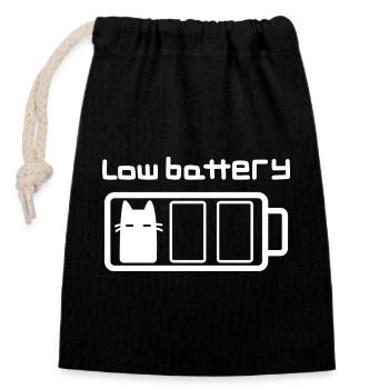 Low battery cat - Closable cotton gift bag (14x20cm) - black - Front