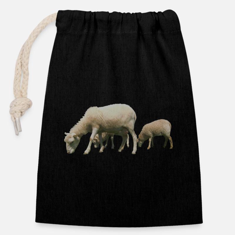 mouton - Sac cadeau en coton avec cordon (14 x 20 cm) - noir