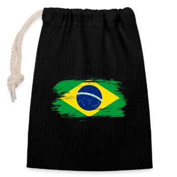 Brasilien Flagge / Geschenk Südamerika Brazil - Verschließbarer Geschenkbeutel aus Baumwolle (14x20cm) - Schwarz - Vorne