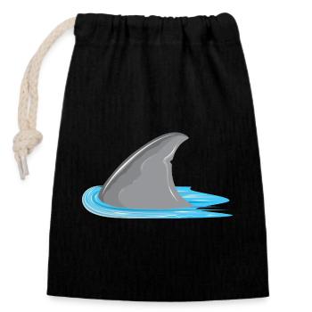 Shark in sight! Shark fin in the sea - Closable cotton gift bag (14x20cm) - black - Front