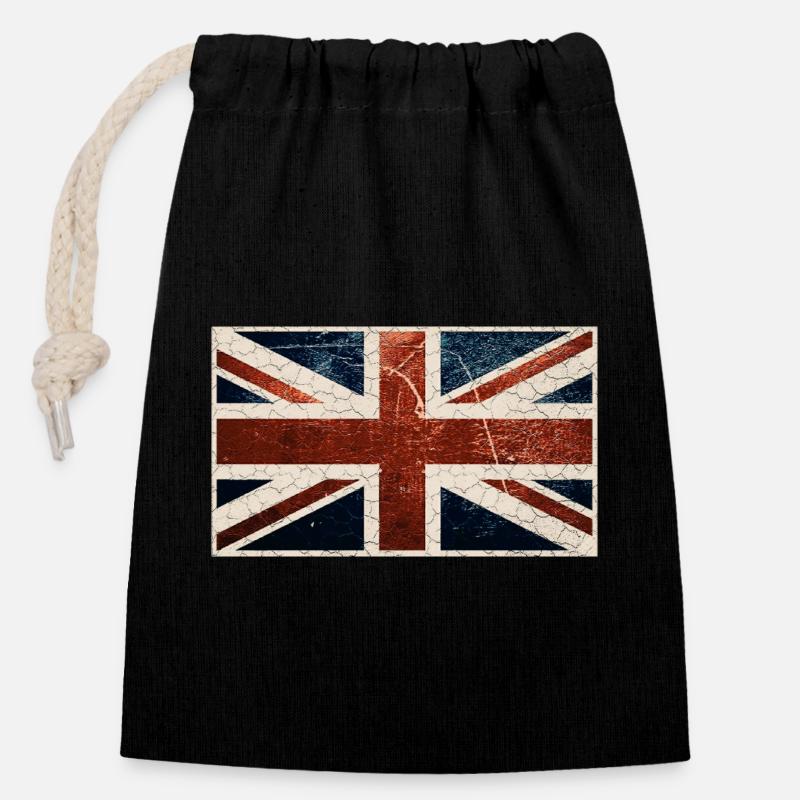 Drapeau anglais - Sac cadeau en coton avec cordon (14 x 20 cm) - noir