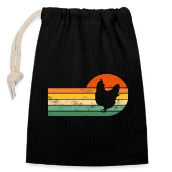 Poulet poules - Sac cadeau en coton avec cordon (14 x 20 cm) - noir - Devant