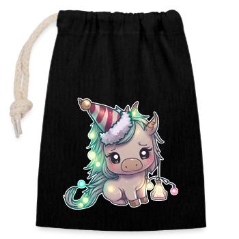 Licorne avec chapeau de Noël, tenue mignonne - Sac cadeau en coton avec cordon (14 x 20 cm) - noir - Devant