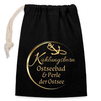Kühlungsborn - Ostseebad & Perle der Ostsee - Verschließbarer Geschenkbeutel aus Baumwolle (14x20cm) - Schwarz - Vorne