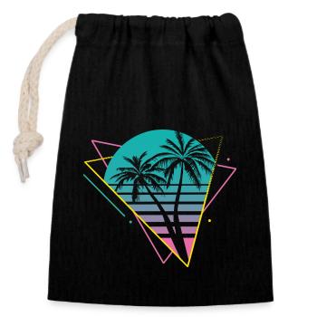 80er Vaporwave Palmen Retro Party - Verschließbarer Geschenkbeutel aus Baumwolle (14x20cm) - Schwarz - Vorne
