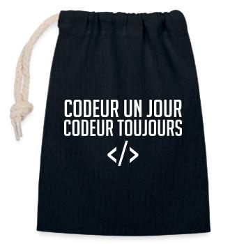 Codeur Un Jour, Codeur Toujours - Sac cadeau en coton avec cordon (14 x 20 cm) - bleu marine - Devant