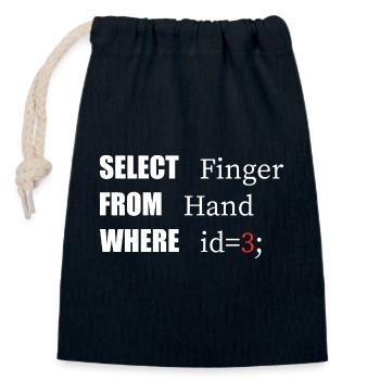 Hand Select Finger, Funny code. Coders Language - Closable cotton gift bag (14x20cm) - navy - Front