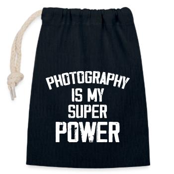 Photography Is My Super Power - Funny - Sac cadeau en coton avec cordon (14 x 20 cm) - bleu marine - Devant
