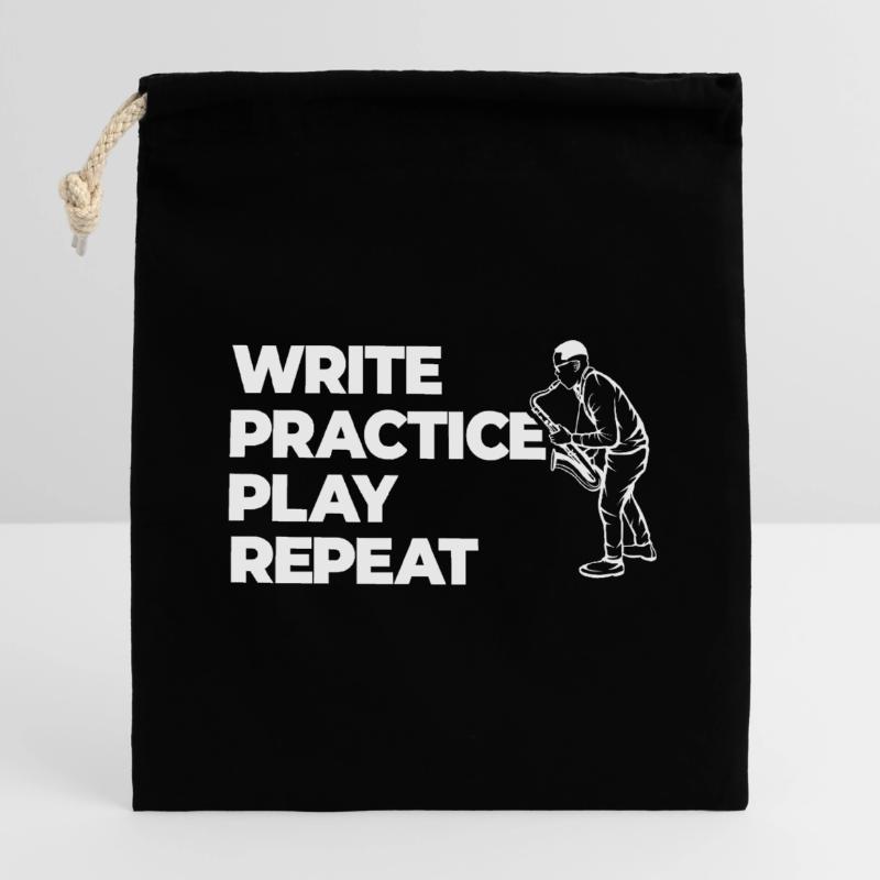 Writing, practicing, playing, repeating Closable cotton gift bag (14x20cm)