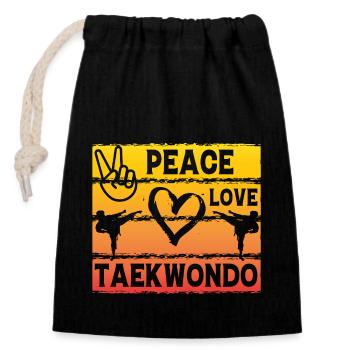 Frieden Liebe Taekwondo - Verschließbarer Geschenkbeutel aus Baumwolle (14x20cm) - Schwarz - Vorne