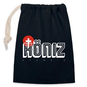 Swiss Bold Emblem Typography - Closable cotton gift bag (14x20cm) - navy - Front