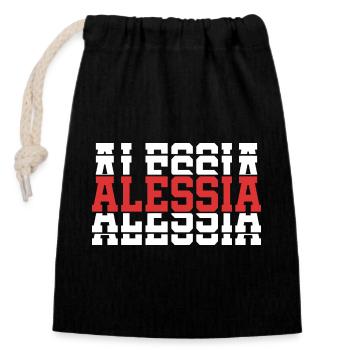 T-Shirt Alessia T-Shirt Geschenkidee gestapelter Text - Verschließbarer Geschenkbeutel aus Baumwolle (14x20cm) - Schwarz - Vorne
