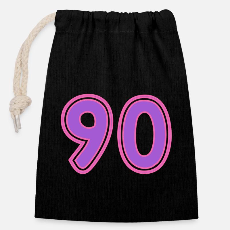 90. 90 ANS. 90e ANNIVERSAIRE. ANNIVERSAIRE 90 ANS. - Sac cadeau en coton avec cordon (14 x 20 cm) - noir