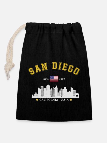 San Diego Est 1850 - Closable cotton gift bag (14x20cm) - black