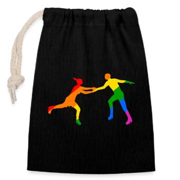 Duo de patineurs colorés - Sac cadeau en coton avec cordon (14 x 20 cm) - noir - Devant