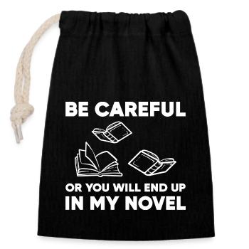Author - Closable cotton gift bag (14x20cm) - black - Front