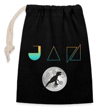 JAN - Beautiful boy name with dinosaur - Closable cotton gift bag (14x20cm) - black - Front