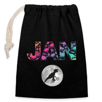 JAN - Beautiful boy name with dinosaur - Closable cotton gift bag (14x20cm) - black - Front