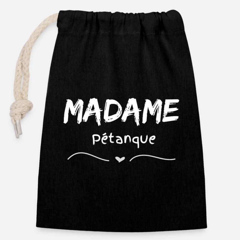 Madame Pétanque - Verschließbarer Geschenkbeutel aus Baumwolle (14x20cm) - Schwarz