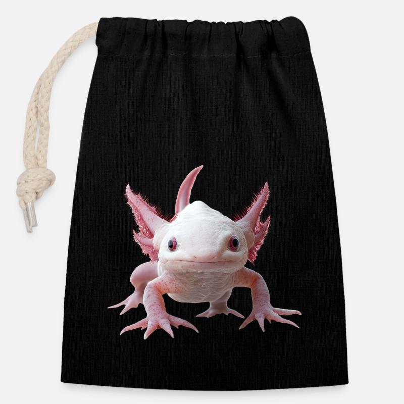 Axolotl - Verschließbarer Geschenkbeutel aus Baumwolle (14x20cm) - Schwarz